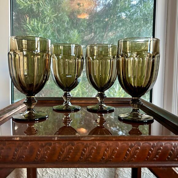 Vintage Libbey Gibraltar Duratuff Olive Green Water Goblets – Set of 4 - Picture 10 of 15
